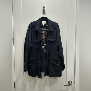 Torrid Jacket Full Zip Snap Black Embroidered Pockets Casual Collared Woven